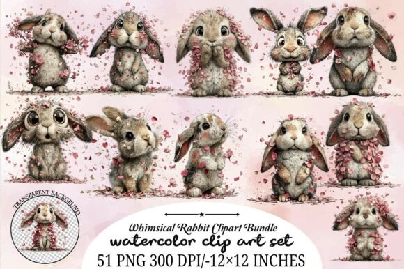 Download Whimsical Rabbit Clipart Bundle - Rabbit Collection