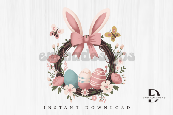 Download Vintage Easter Wreath Rabbit Ears Bow - Rabbit Collection