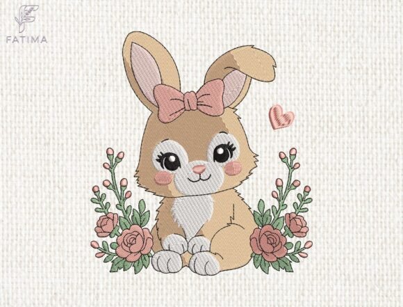 Download Cute Floral Rabbit Embroidery Design - Rabbit Collection