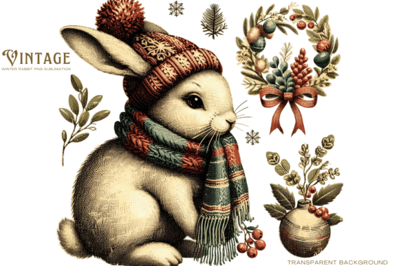Download Vintage Winter Rabbit PNG Sublimation - Rabbit Collection